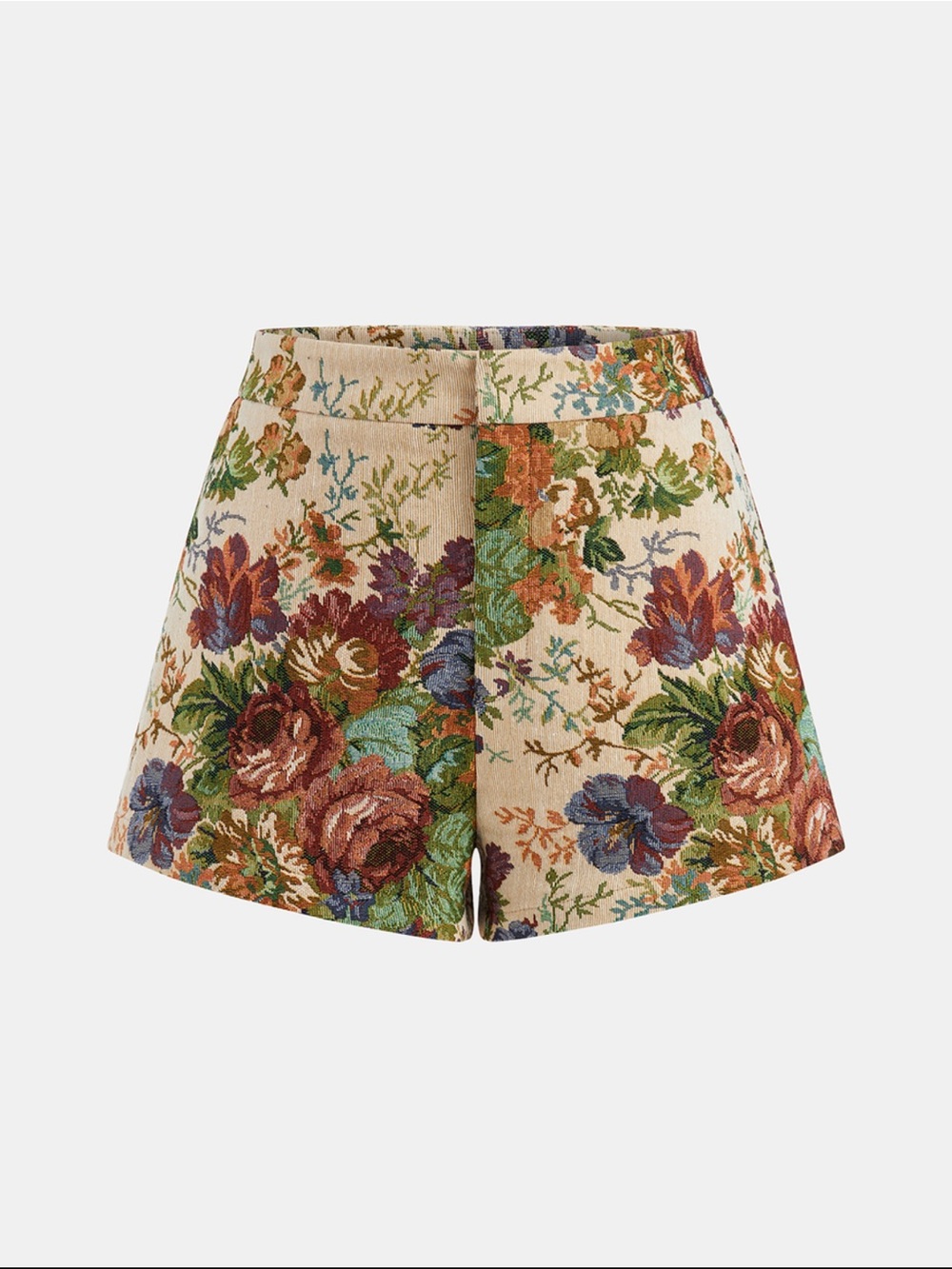 Commense Floral Jacquard High-Waist Shorts - Beige Multicolor